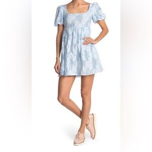 NWT Topshop Light Blue Organza Floral Babydoll Dress